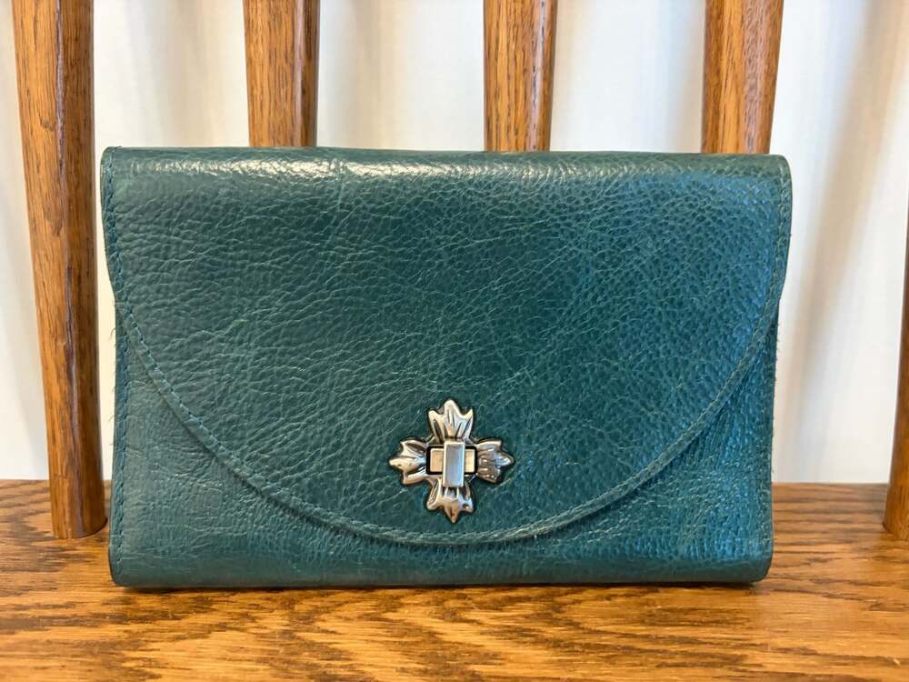 Patricia Nash Green Leather Flap Wallet with Cross Clasp
